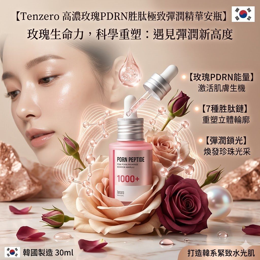 TENZERO - Tenzero 玫瑰PDRN胜肽精華安瓶 30ml 平行進口
