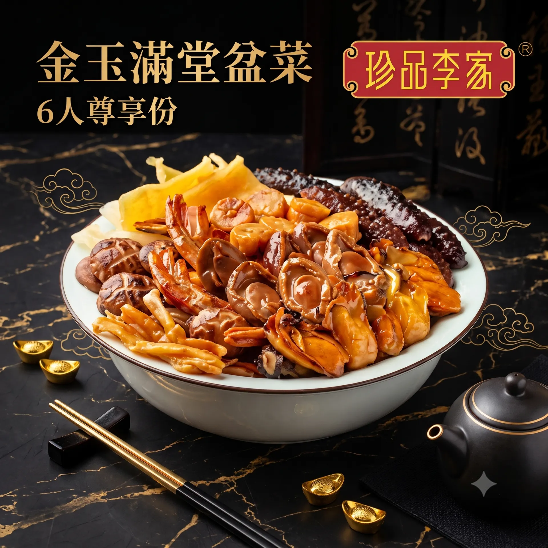 珍品李家金玉滿堂6人盆菜(送花膠丸4包隨機味道)