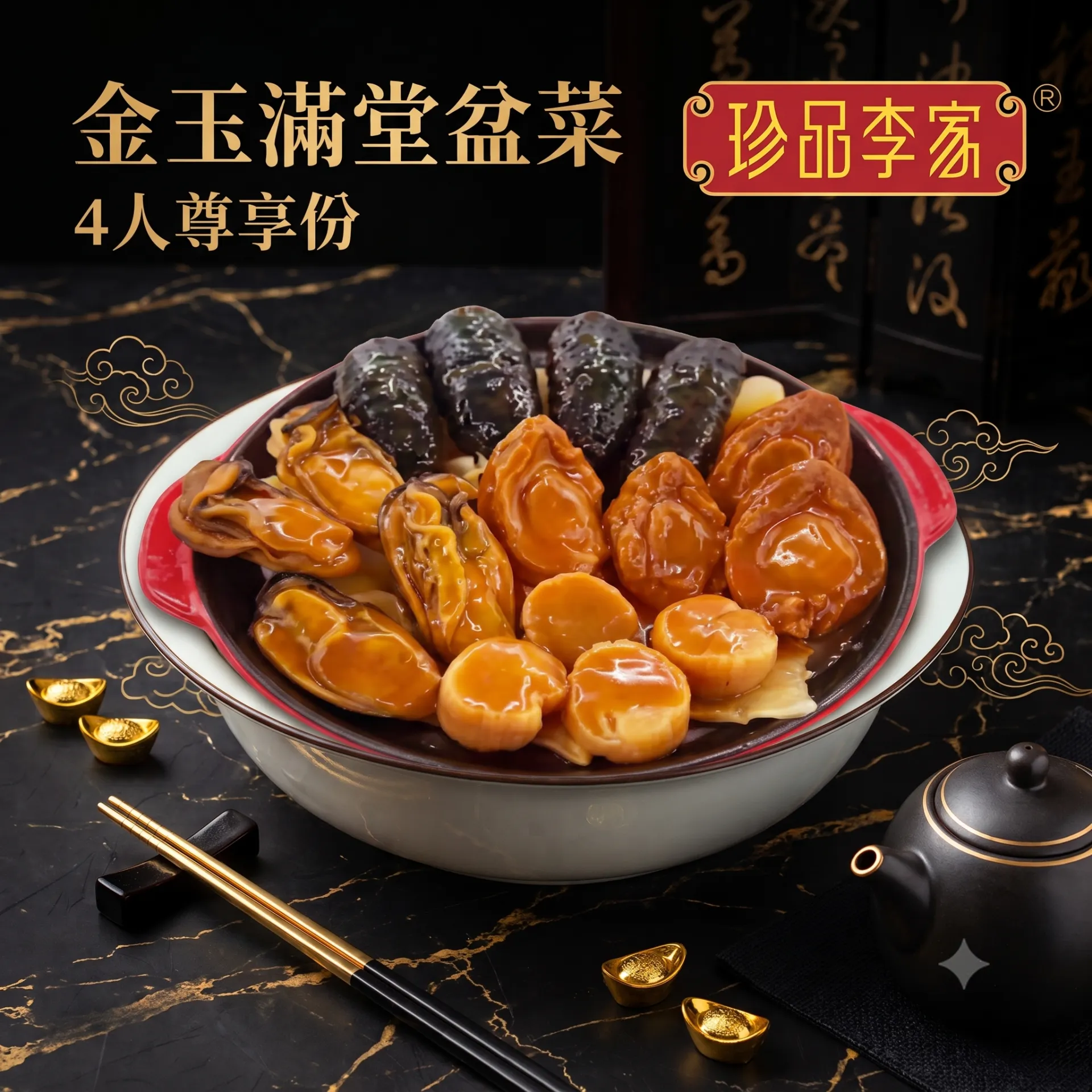 珍品李家金玉滿堂4人盆菜(送花膠丸2包隨機味道)
